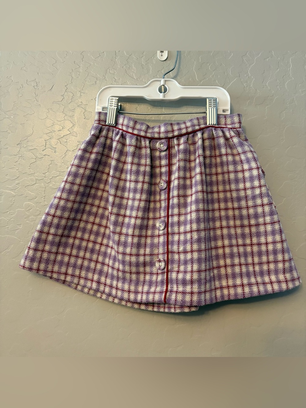 Maison Me purple and white tweed plaid girls button front skirt size 6